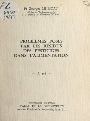 cover image of Problèmes posés par les résidus des pesticides dans l'alimentation